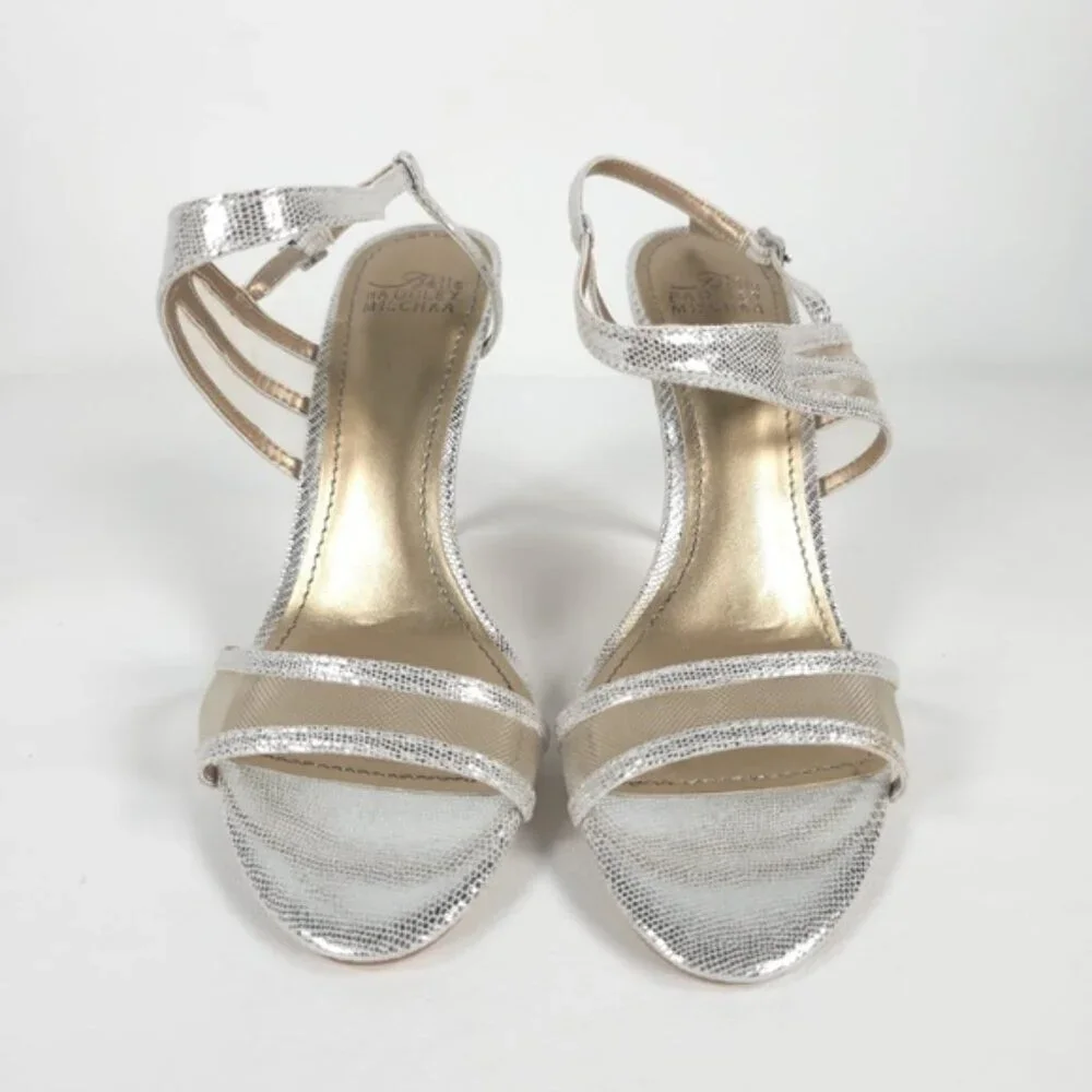 NWB BELLE BADGLEY MISCHKA NOVA SILMET‎ Heel Sandals Stunning Silver NB1140 Sz 6